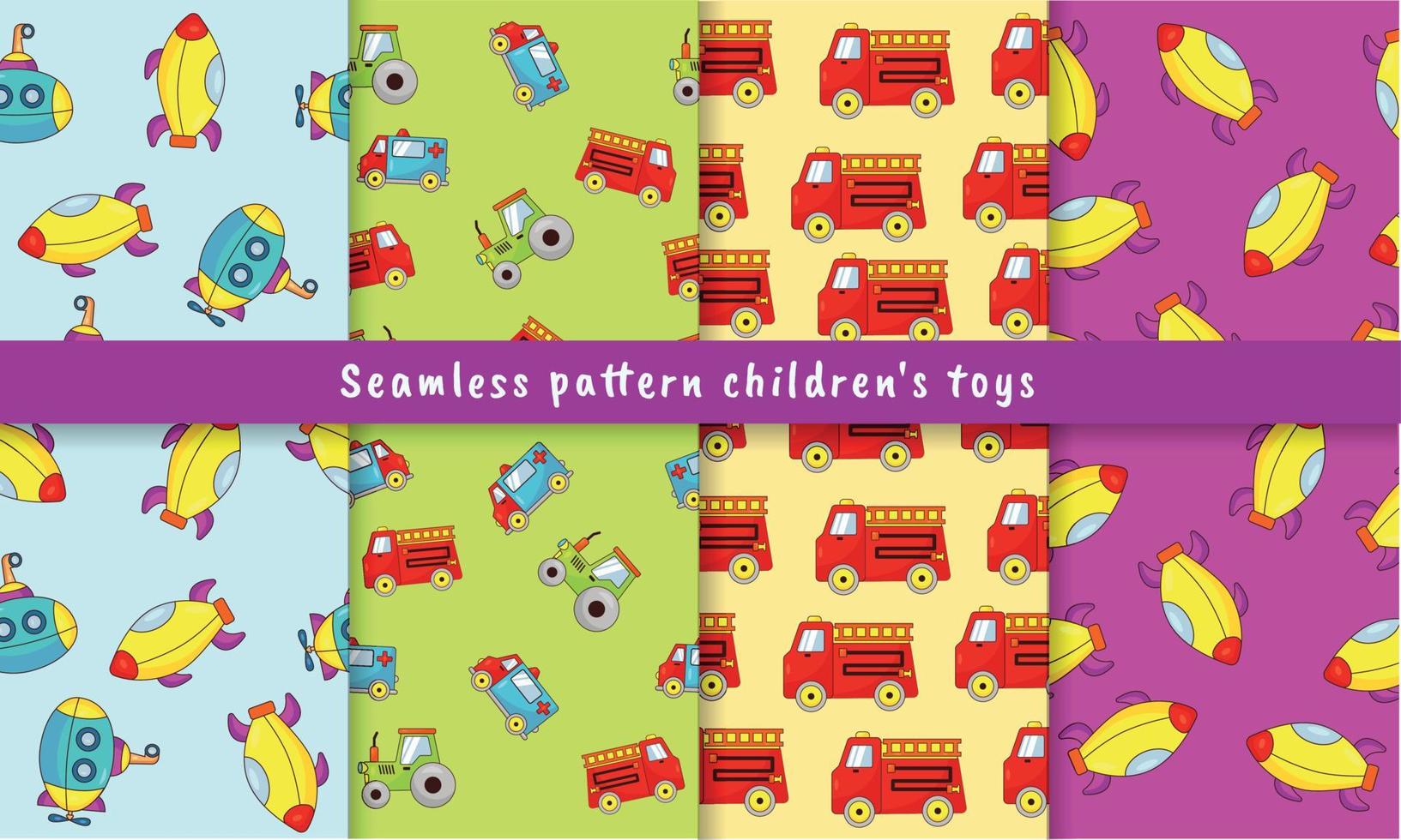 Set Seamless pattern children's toys transport vector
