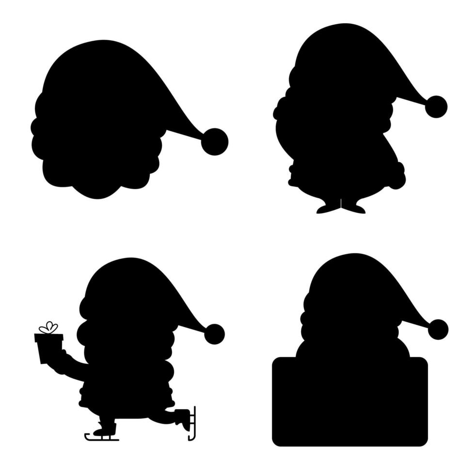 A collection of different silhouettes of the character of Santa Claus. Christmas. vector