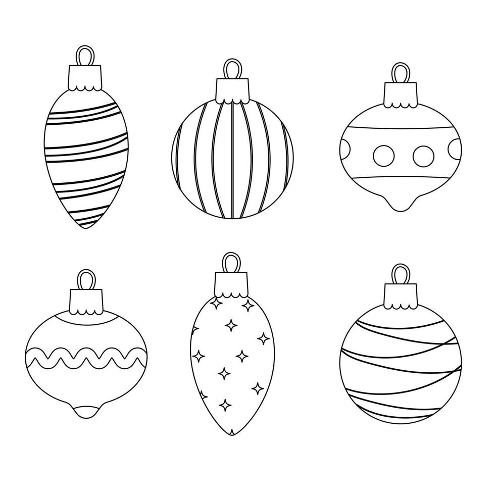 Set of Christmas holiday balls in line style. Vector illustration