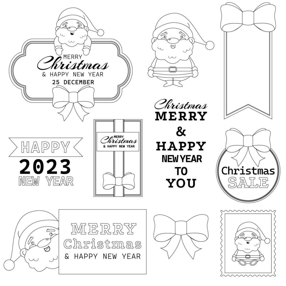 Merry Christmas and new year stickers, labels outline. Vector