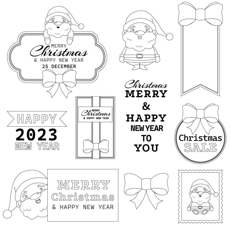 Merry Christmas and new year stickers, labels outline. Vector