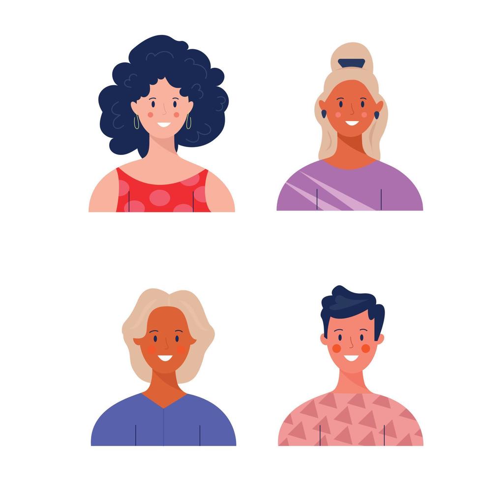 varios avatares femeninos y masculinos con una sonrisa vector