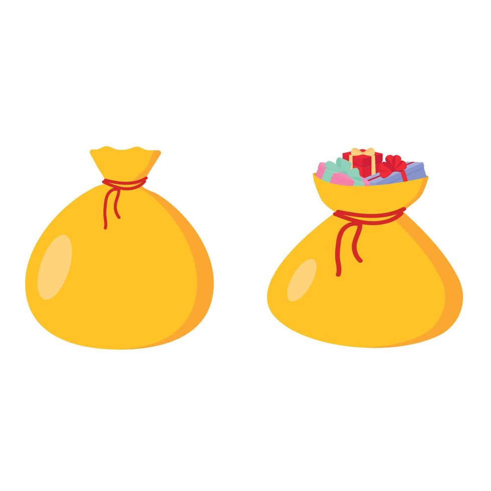Yellow sack of Santa Claus with presents. Vector illustration