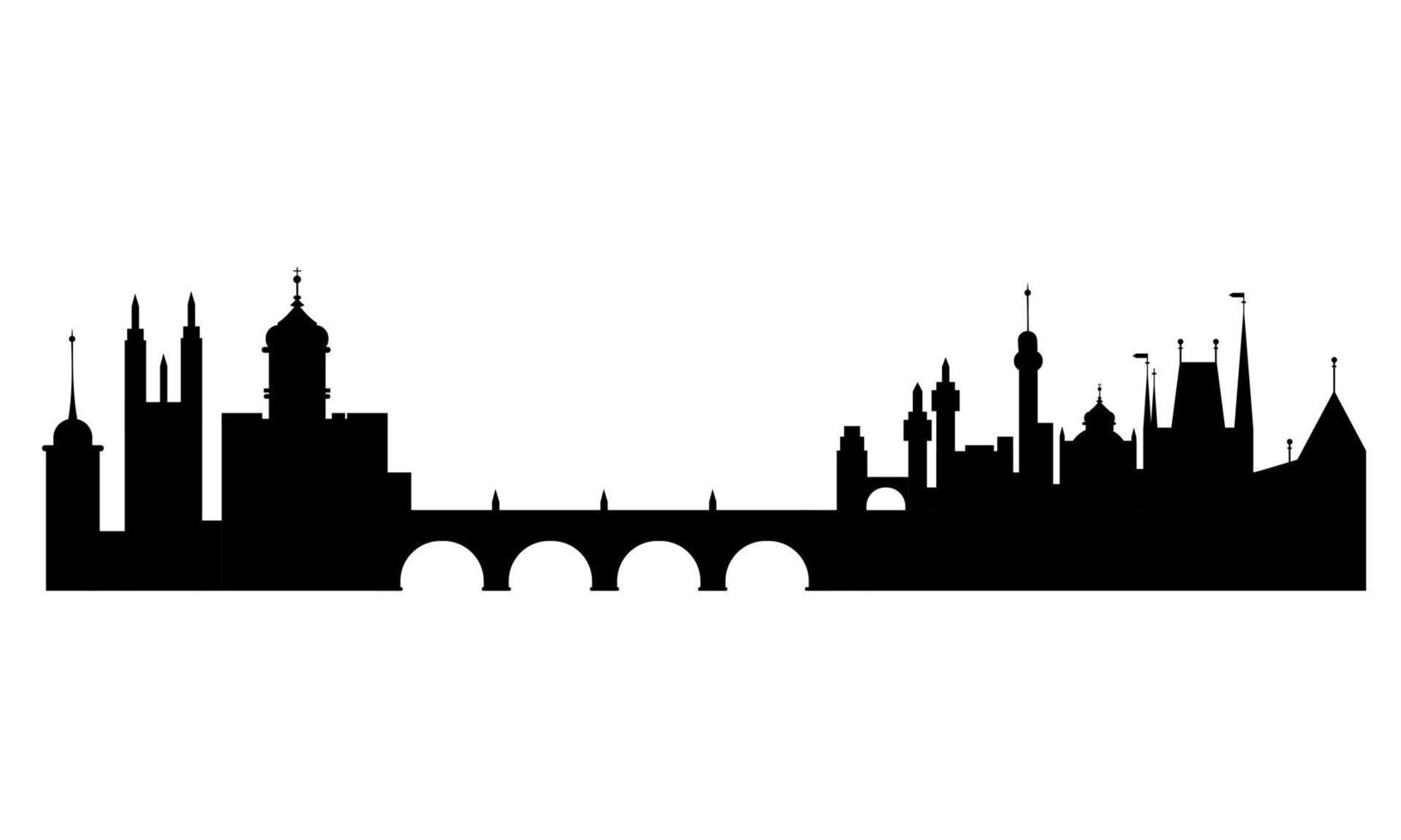 Silhouette of the city of Prague in black and white. Skyline vector