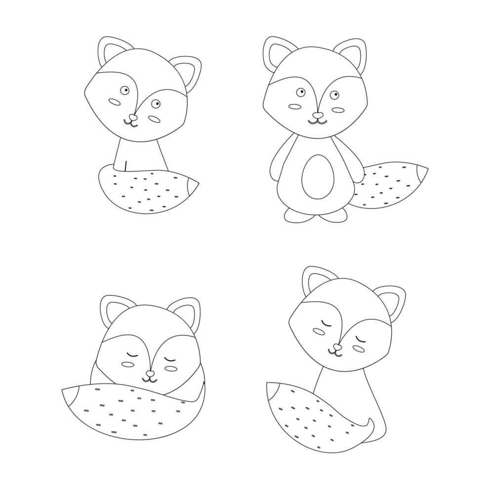 Set of foxy outline, line style. Vector illustration