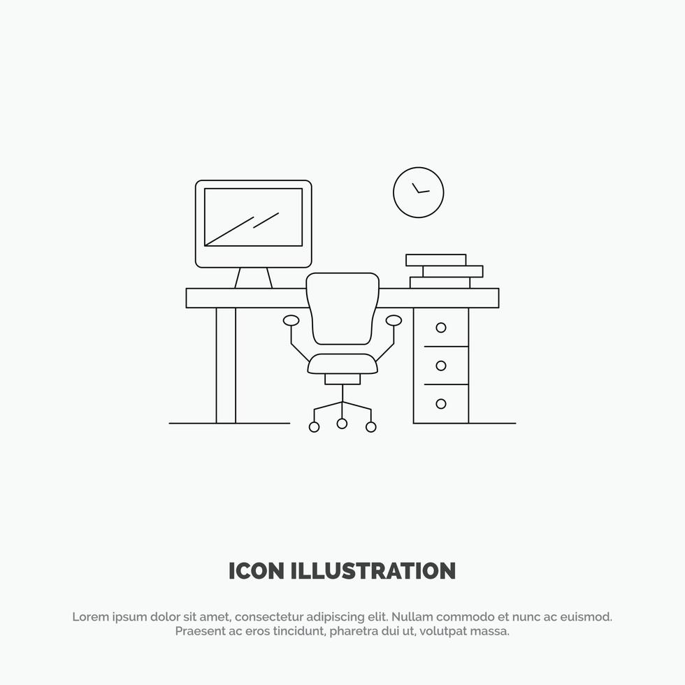Office Space Chair Office Table Room Line Icon Vector