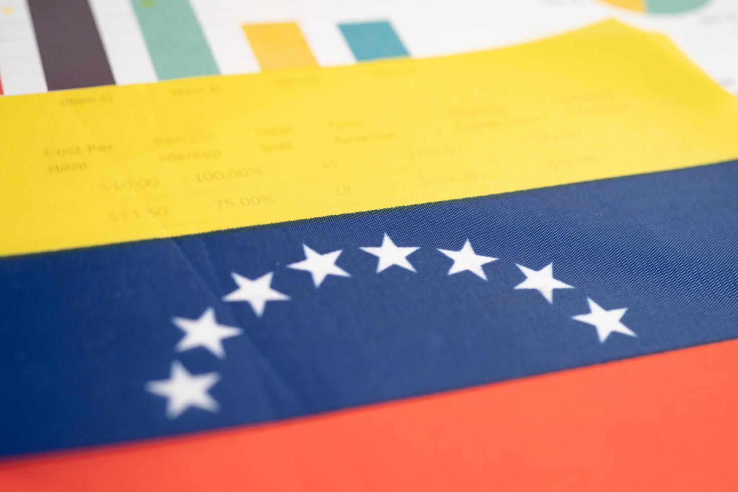 Venezuela flag with graph background, Business and finance concept. photo