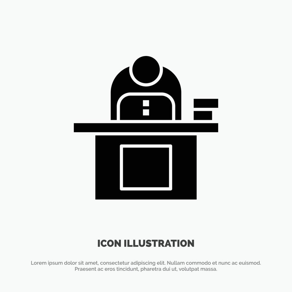 Desk Business Computer Laptop Person Personal User solid Glyph Icon vector