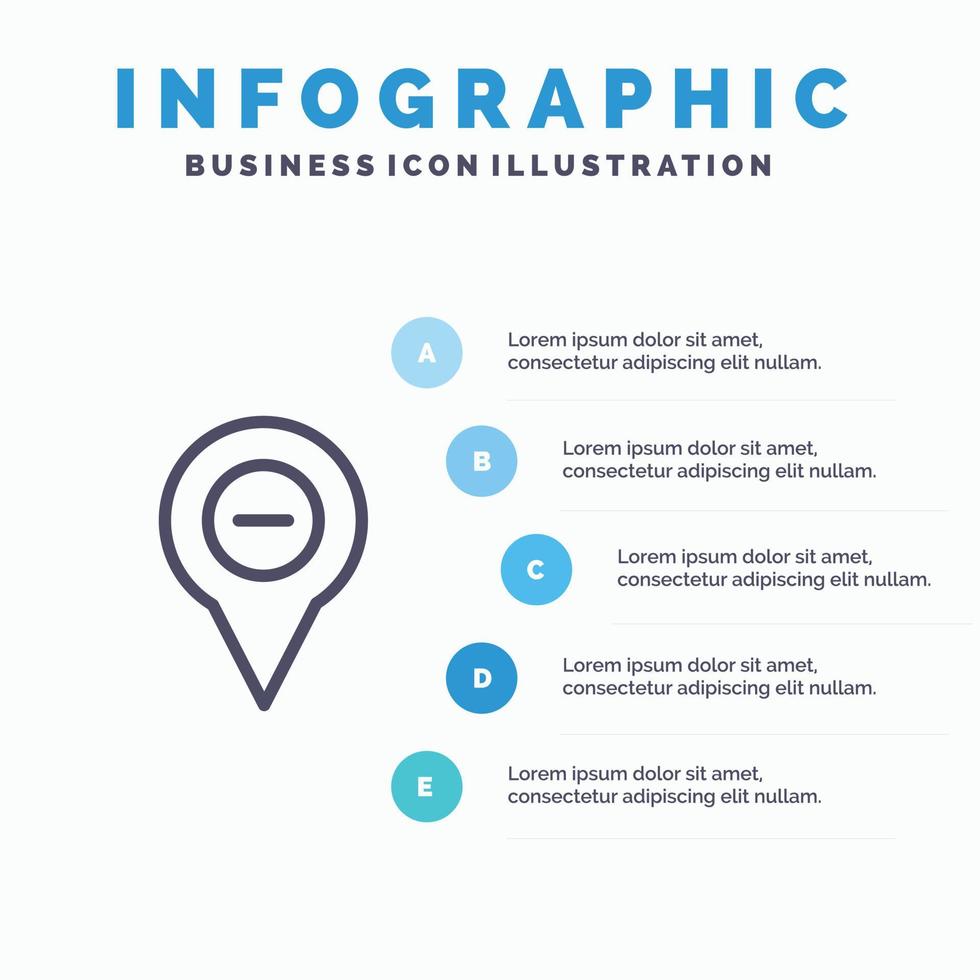 ubicación mapa navegación pin menos icono de línea con 5 pasos presentación infografía fondo vector