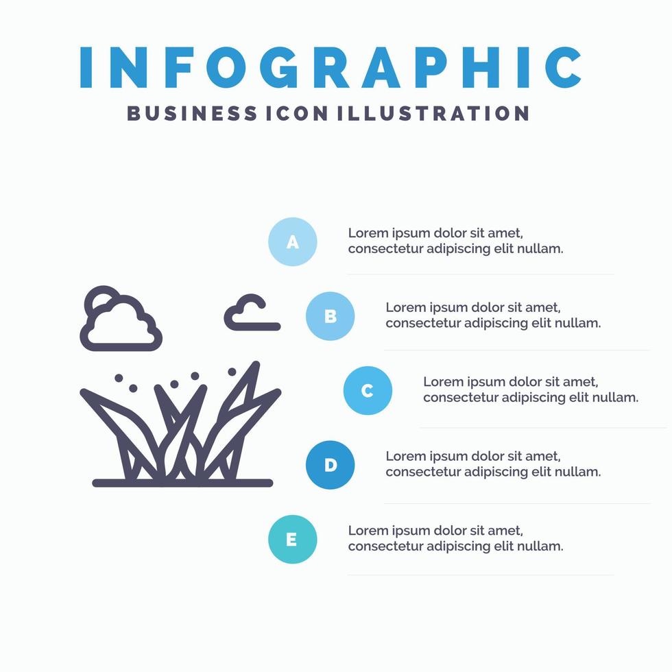 hierba pastos verde primavera línea icono con 5 pasos presentación infografía fondo vector