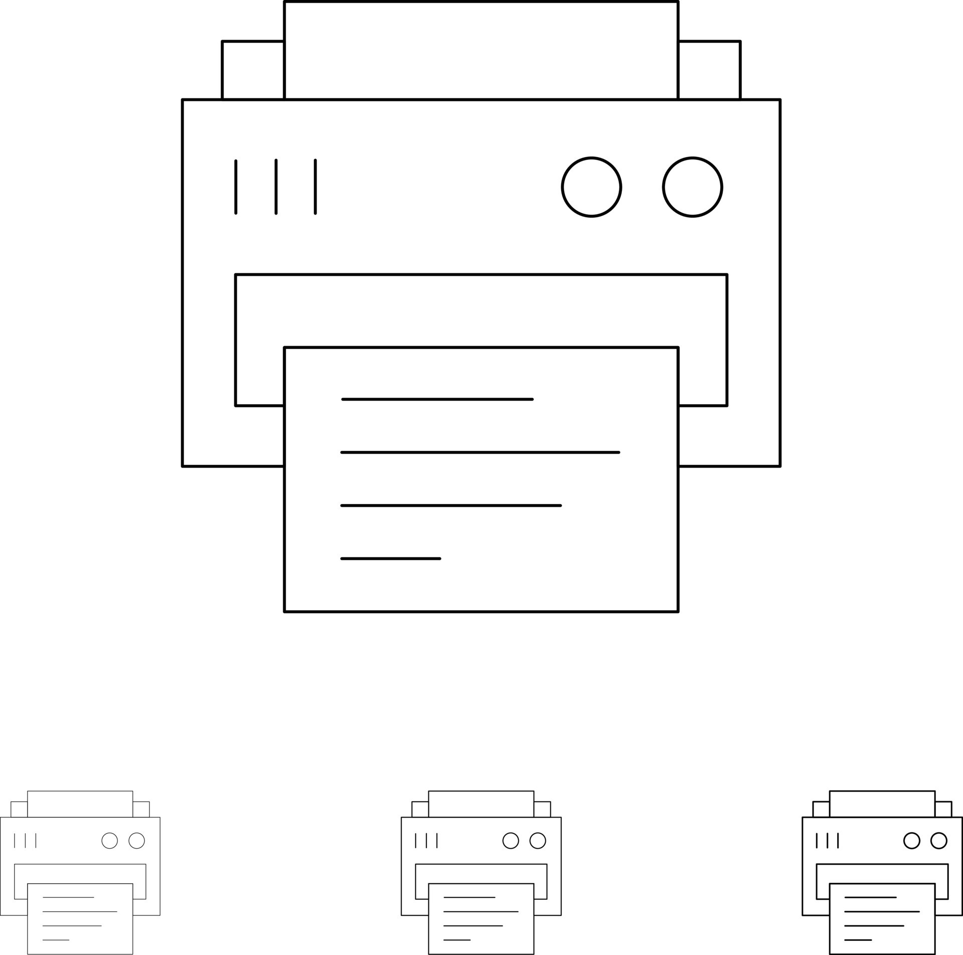 Printer Print Printing Education Bold and thin black line icon set