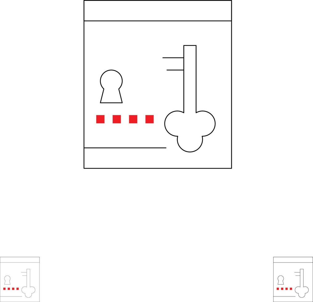 Safe Locker Lock Key Bold and thin black line icon set vector