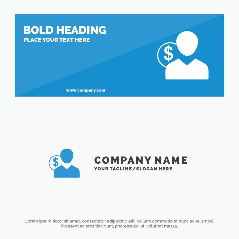 Client User Costs Employee Finance Money Person SOlid Icon Website Banner and Business Logo Template vector