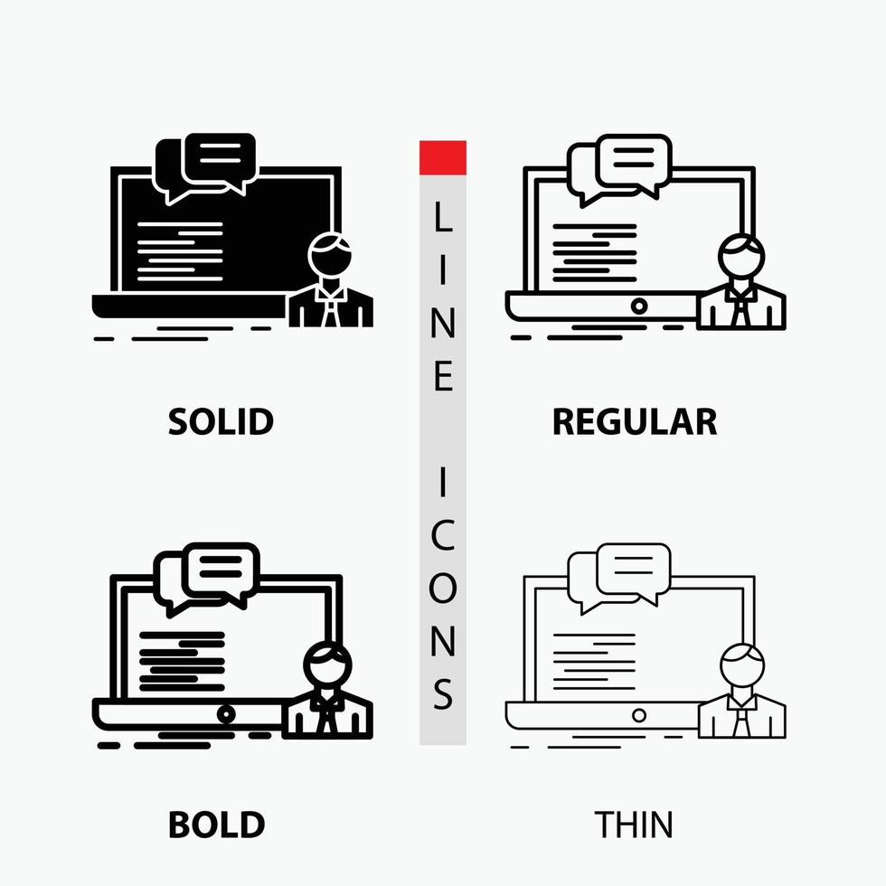 training. course. online. computer. chat Icon in Thin. Regular. Bold Line and Glyph Style. Vector illustration