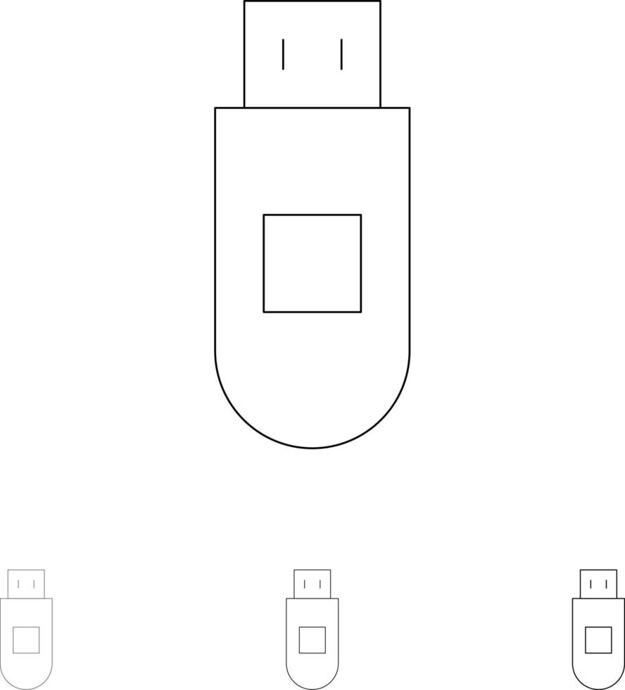 conjunto de iconos de línea negra delgada y en negrita de datos de almacenamiento usb vector