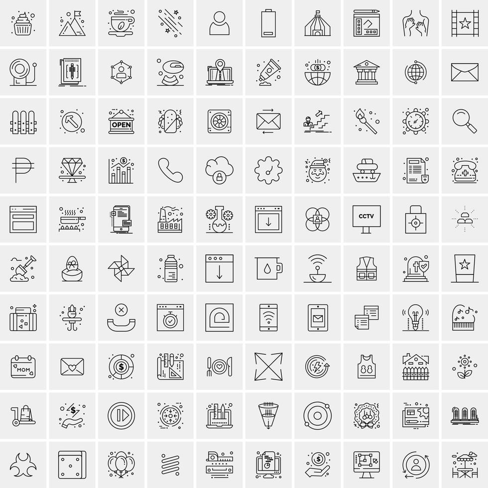 paquete de 100 iconos de líneas universales para móviles y web vector