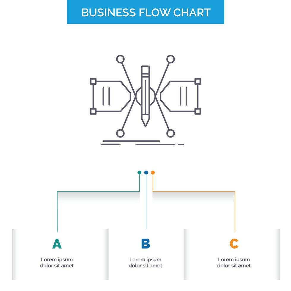 arquitecto. construyendo cuadrícula. bosquejo. diseño de diagrama de flujo de negocio de estructura con 3 pasos. icono de línea para el lugar de plantilla de fondo de presentación para texto vector