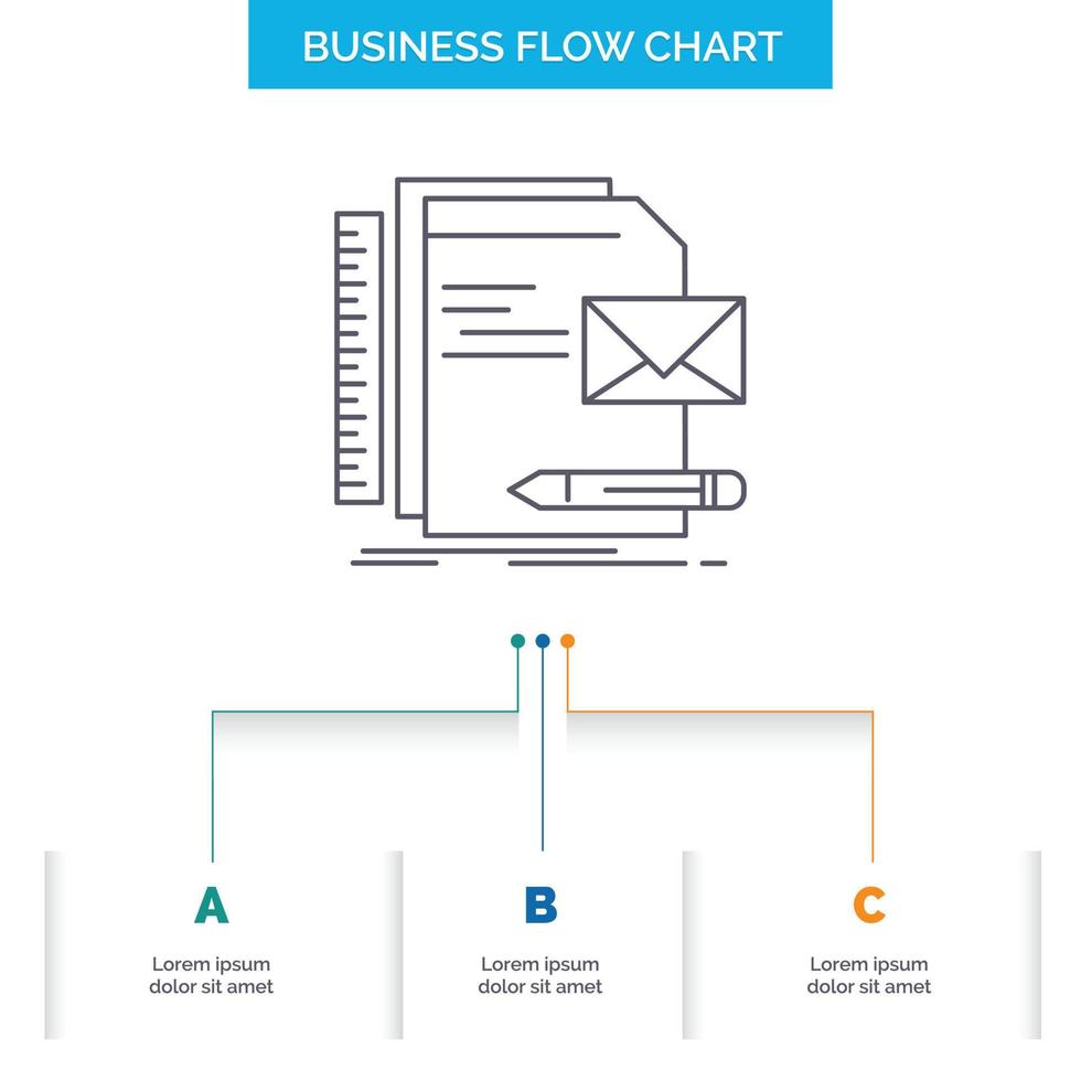 Brand. company. identity. letter. presentation Business Flow Chart Design with 3 Steps. Line Icon For Presentation Background Template Place for text vector