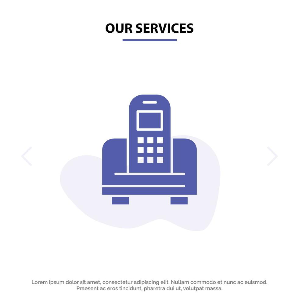 Our Services Device Mobile Cell Hardware Solid Glyph Icon Web card Template vector