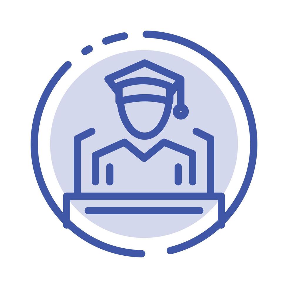 Cap Education Graduation Speech Blue Dotted Line Line Icon vector