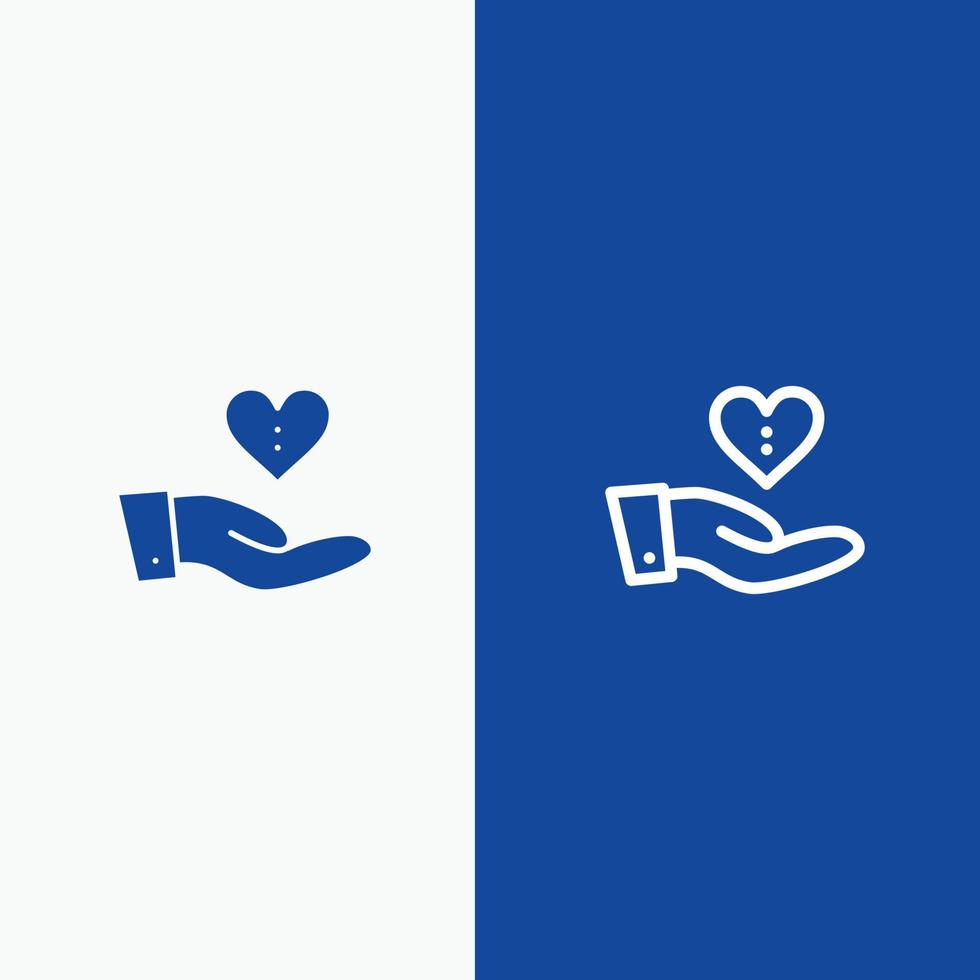 Charity Donation Giving Hand Love Line and Glyph Solid icon Blue banner Line and Glyph Solid icon Bl vector