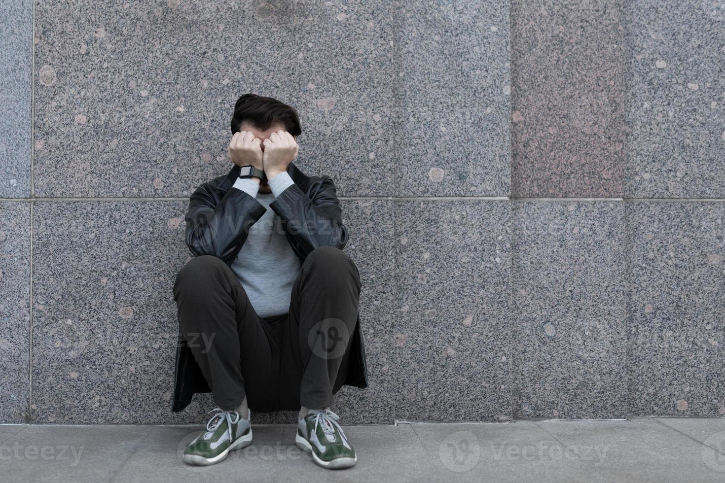 portrait of a man in the moment of panic attacks photo