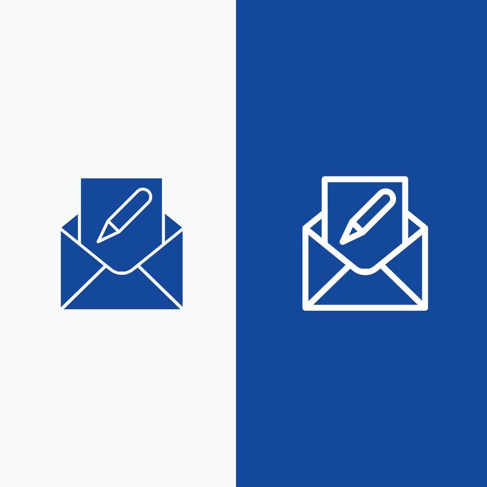 redactar editar correo electrónico sobre línea de correo y glifo icono sólido línea de banner azul y glifo icono sólido blu vector