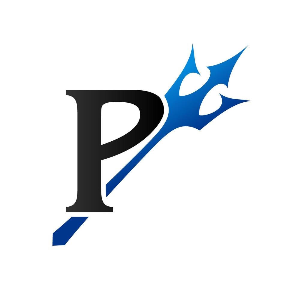 Initial P Blue Trident vector