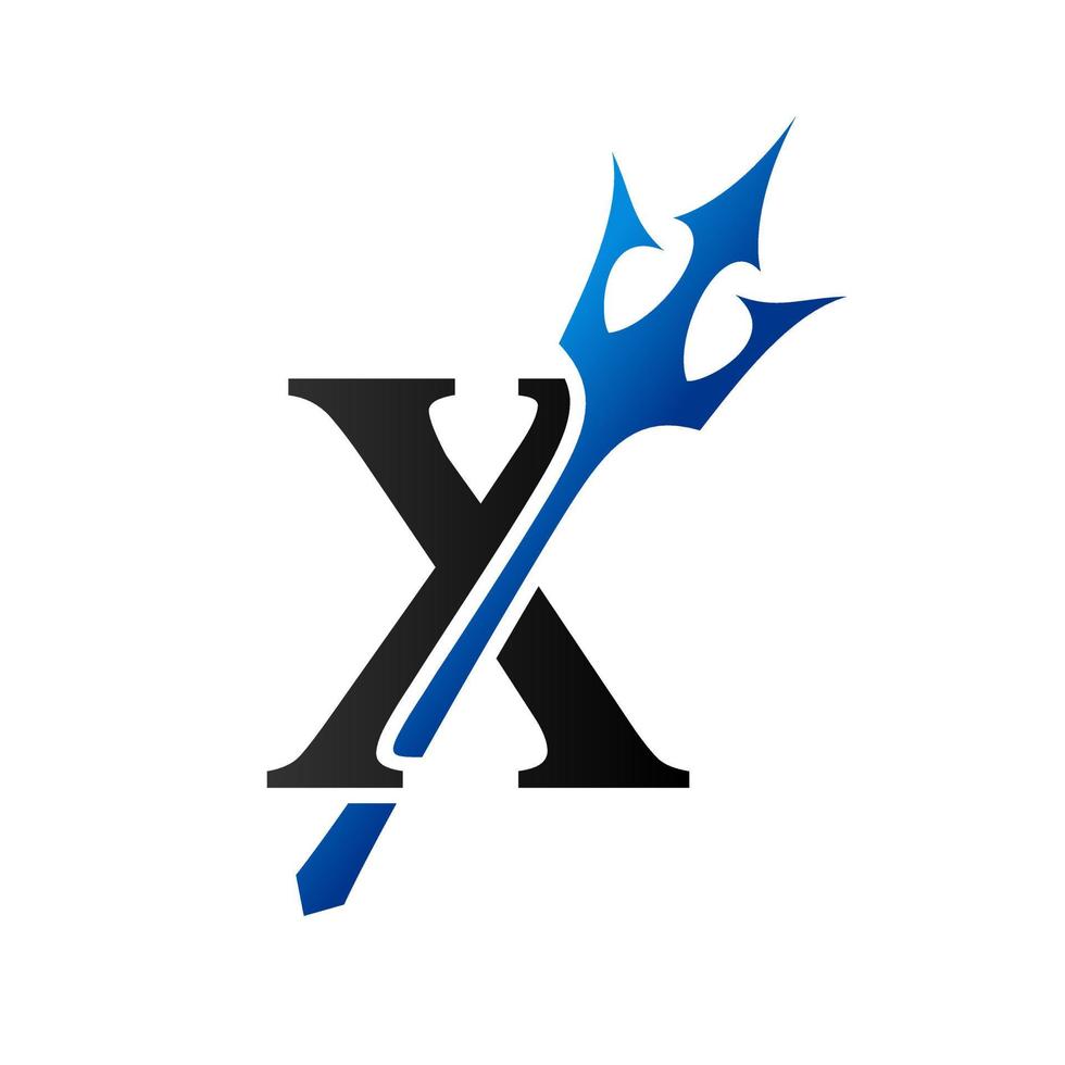 Initial X Blue Trident vector