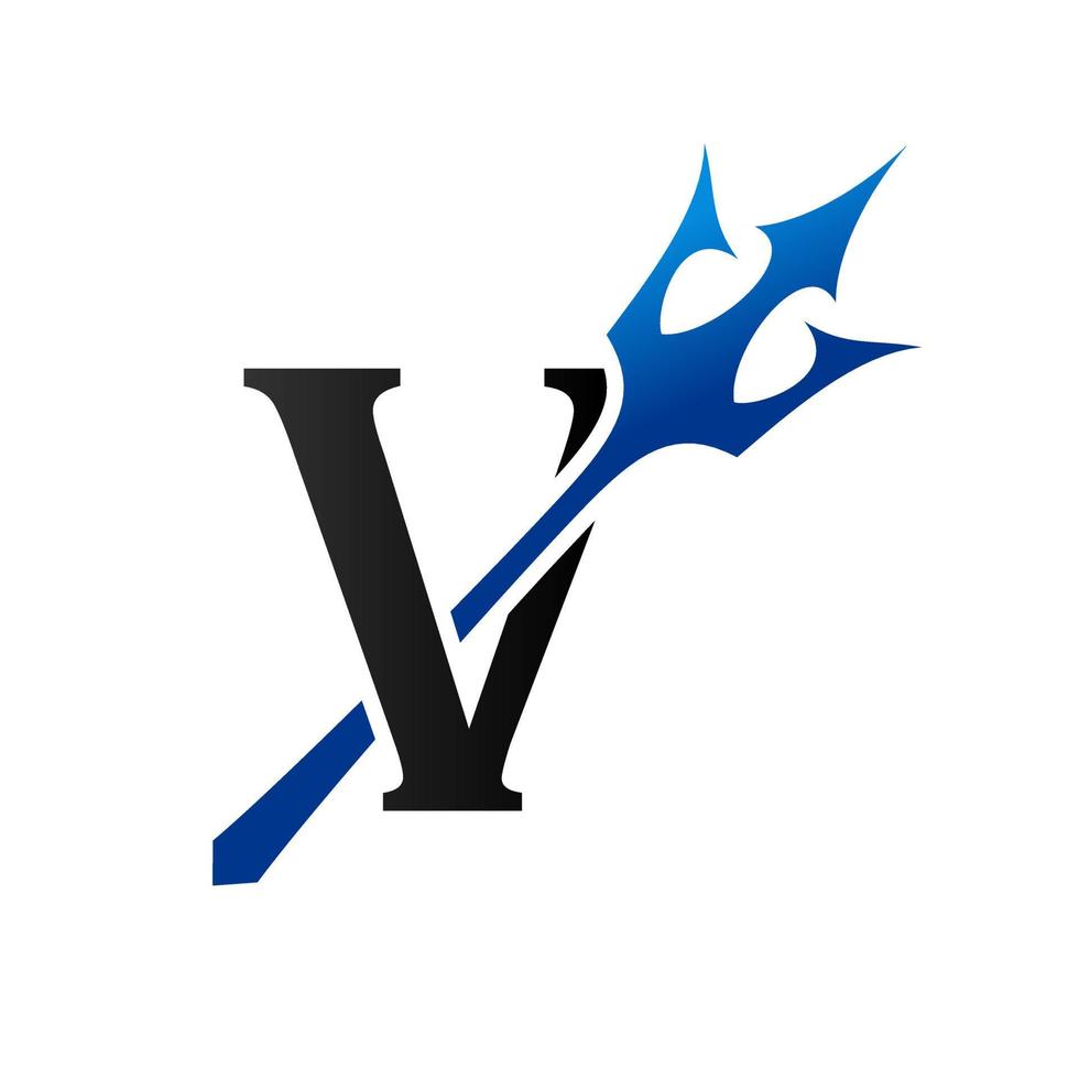 Initial V Blue Trident vector