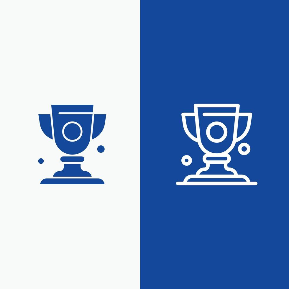 copa de logro premio línea de trofeo y glifo icono sólido línea de banner azul y glifo icono sólido azul ba vector