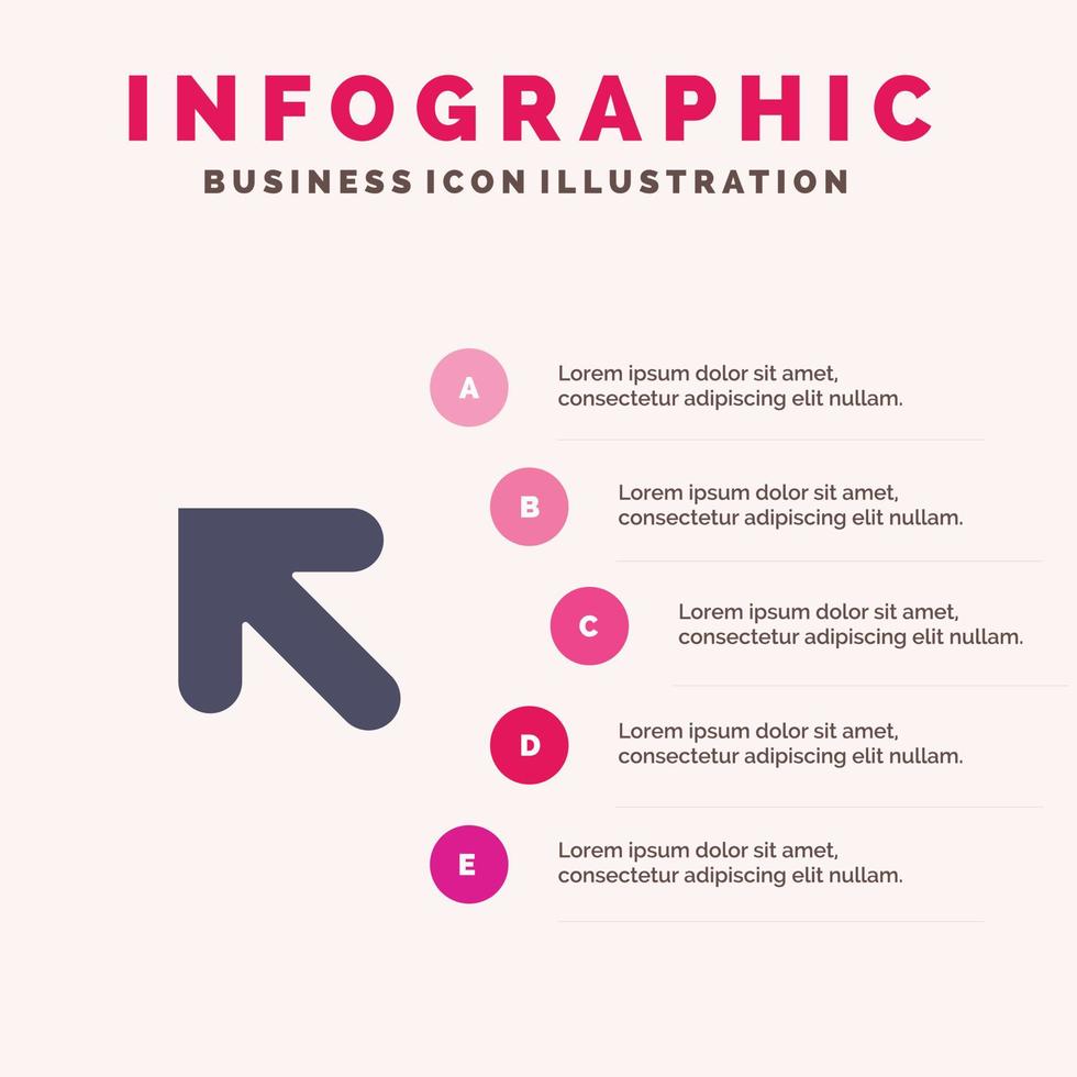 flecha arriba izquierda icono sólido infografía 5 pasos presentación antecedentes vector