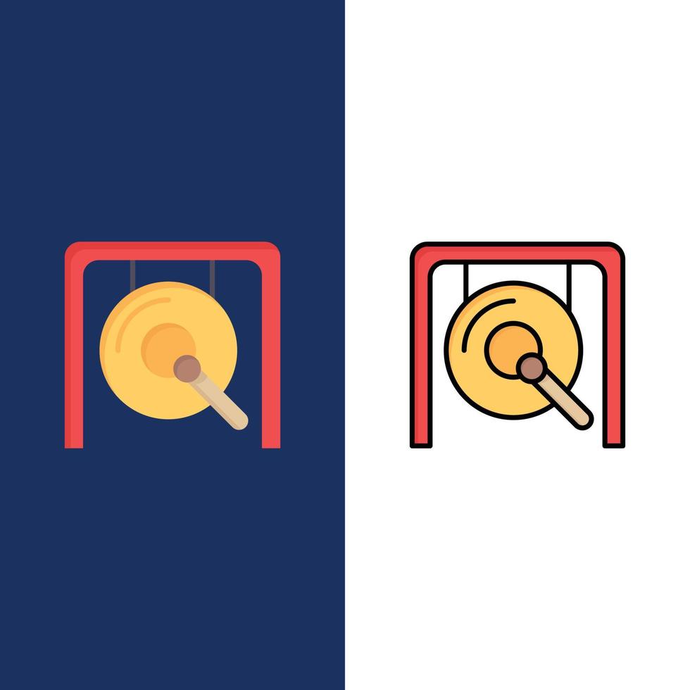 Gong Music China Chinese  Icons Flat and Line Filled Icon Set Vector Blue Background