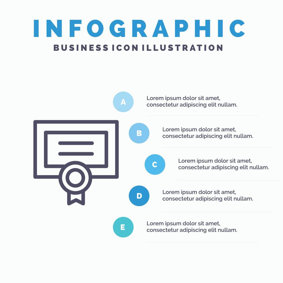 Award Certificate Degree Diploma Line icon with 5 steps presentation infographics Background vector