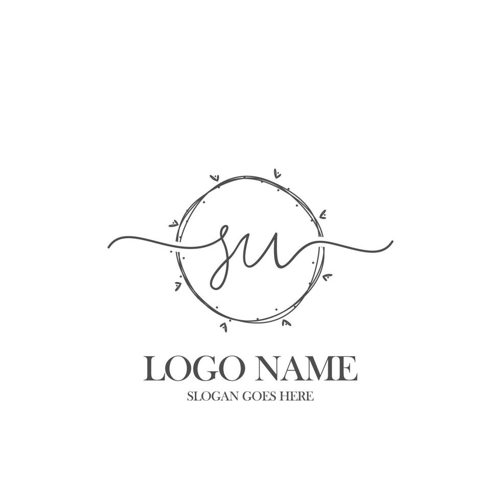 Initial SU beauty monogram and elegant logo design, handwriting logo of initial signature, wedding, fashion, floral and botanical with creative template. vector