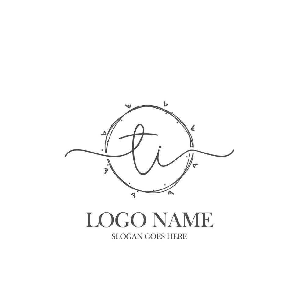 Initial TI beauty monogram and elegant logo design, handwriting logo of initial signature, wedding, fashion, floral and botanical with creative template. vector