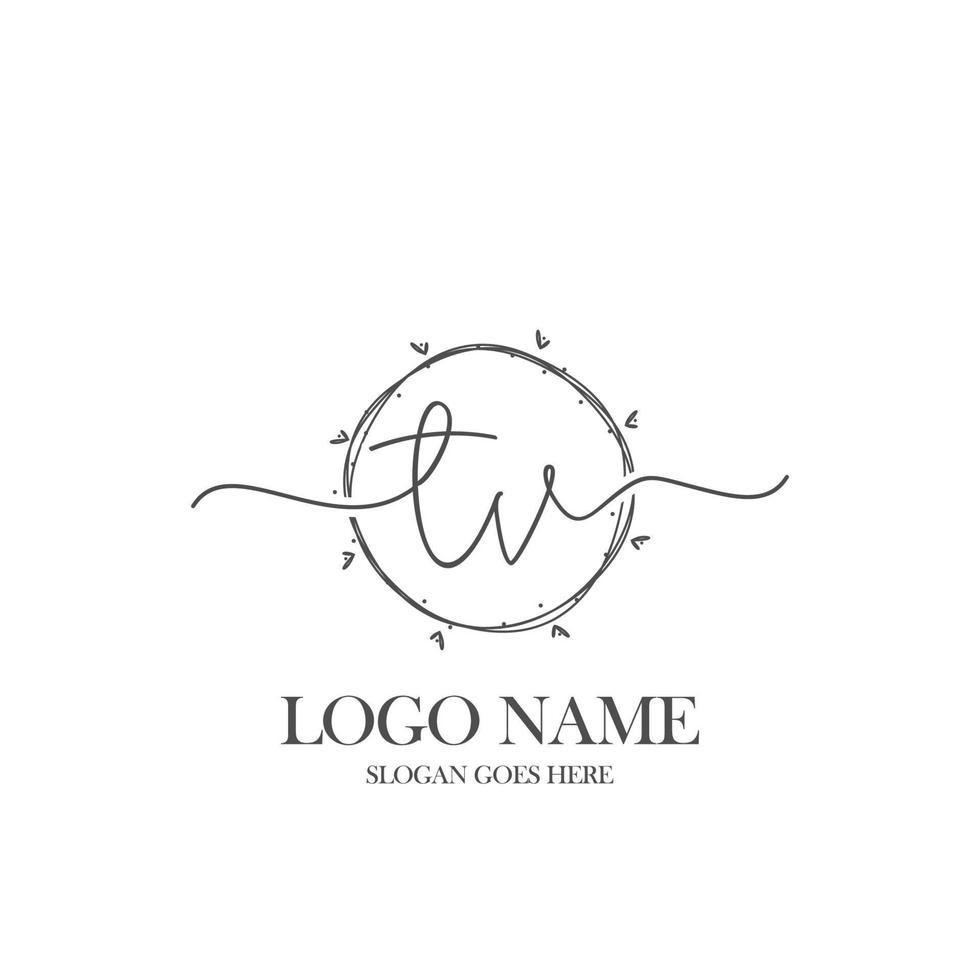 Initial TV beauty monogram and elegant logo design, handwriting logo of initial signature, wedding, fashion, floral and botanical with creative template. vector