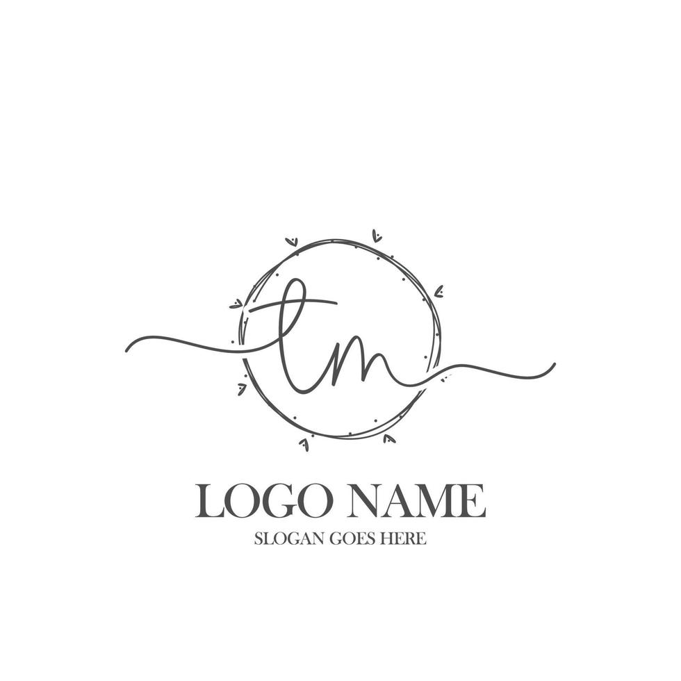 Initial TM beauty monogram and elegant logo design, handwriting logo of initial signature, wedding, fashion, floral and botanical with creative template. vector