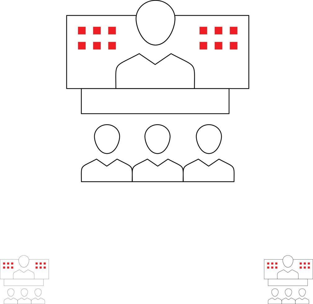 conexión de llamada de negocios de conferencia internet en línea conjunto de iconos de línea negra en negrita y delgada vector