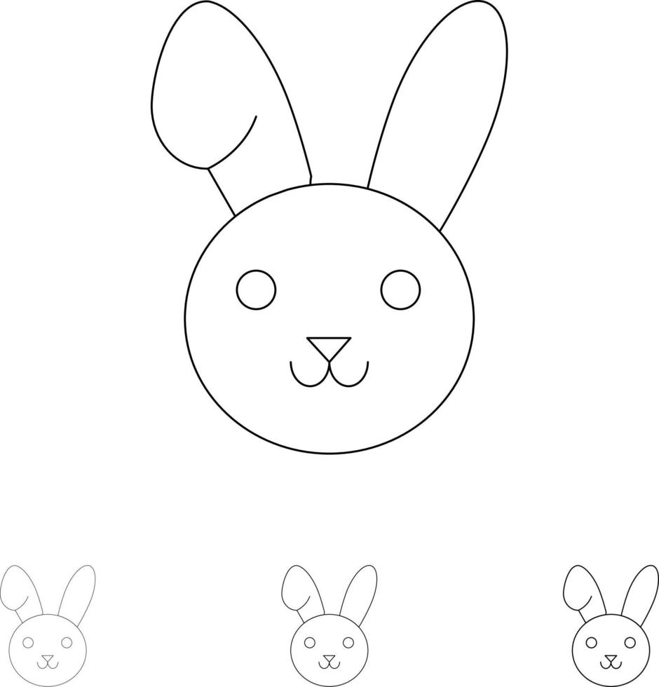 Bunny Easter Rabbit Bold and thin black line icon set vector