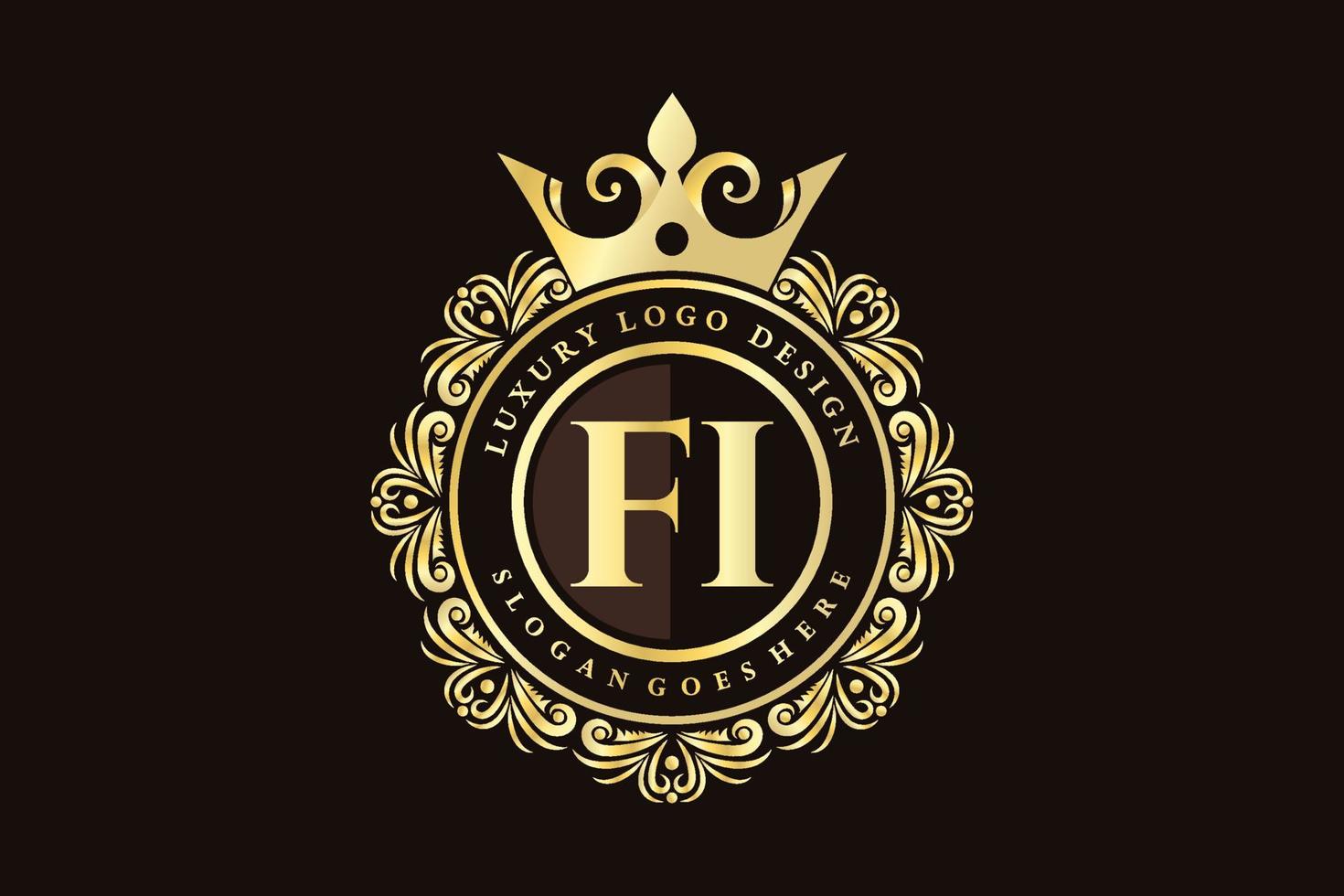 fi letra inicial oro caligráfico femenino floral dibujado a mano monograma heráldico antiguo estilo vintage lujo diseño de logotipo vector premium