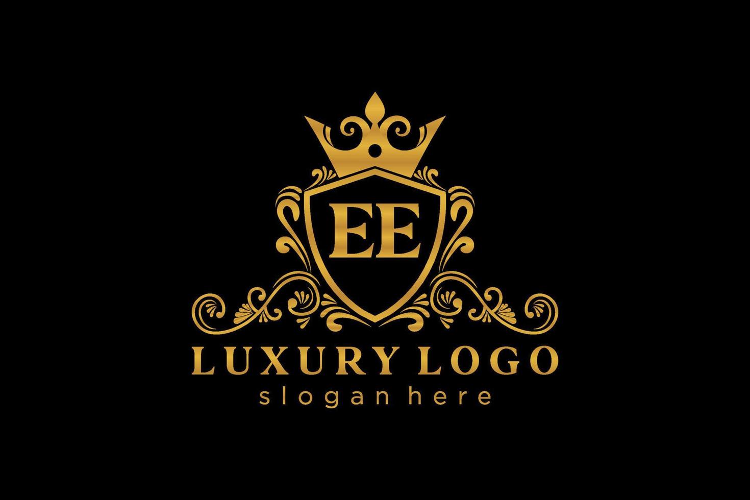 plantilla de logotipo de lujo real con letra ee inicial en arte vectorial para restaurante, realeza, boutique, cafetería, hotel, heráldica, joyería, moda y otras ilustraciones vectoriales. vector