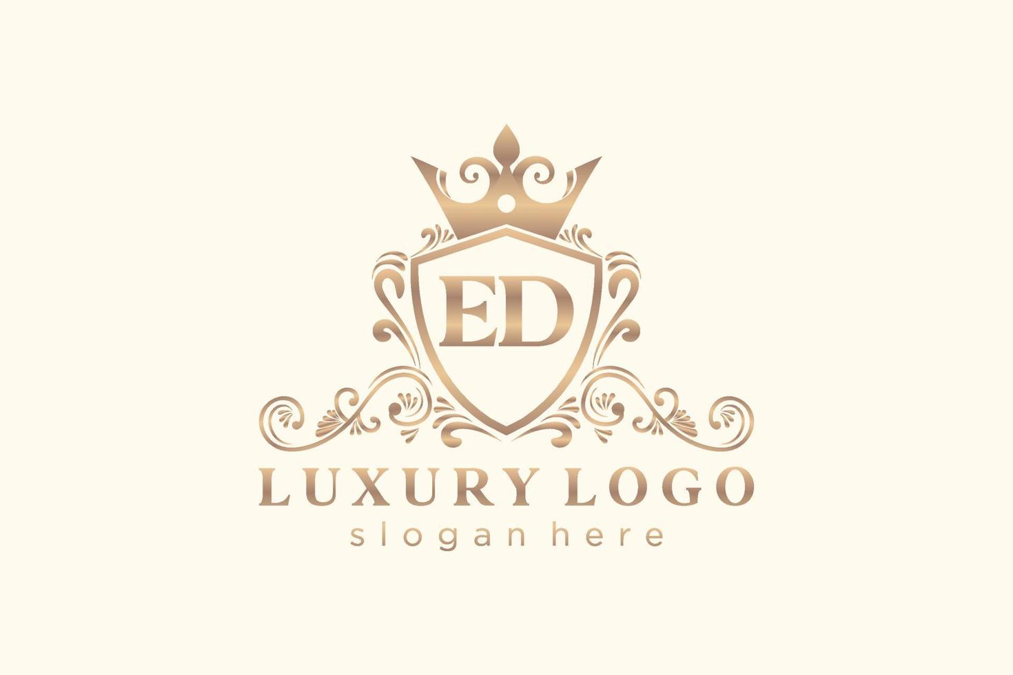 plantilla de logotipo de lujo real de letra ed inicial en arte vectorial para restaurante, realeza, boutique, cafetería, hotel, heráldica, joyería, moda y otras ilustraciones vectoriales. vector