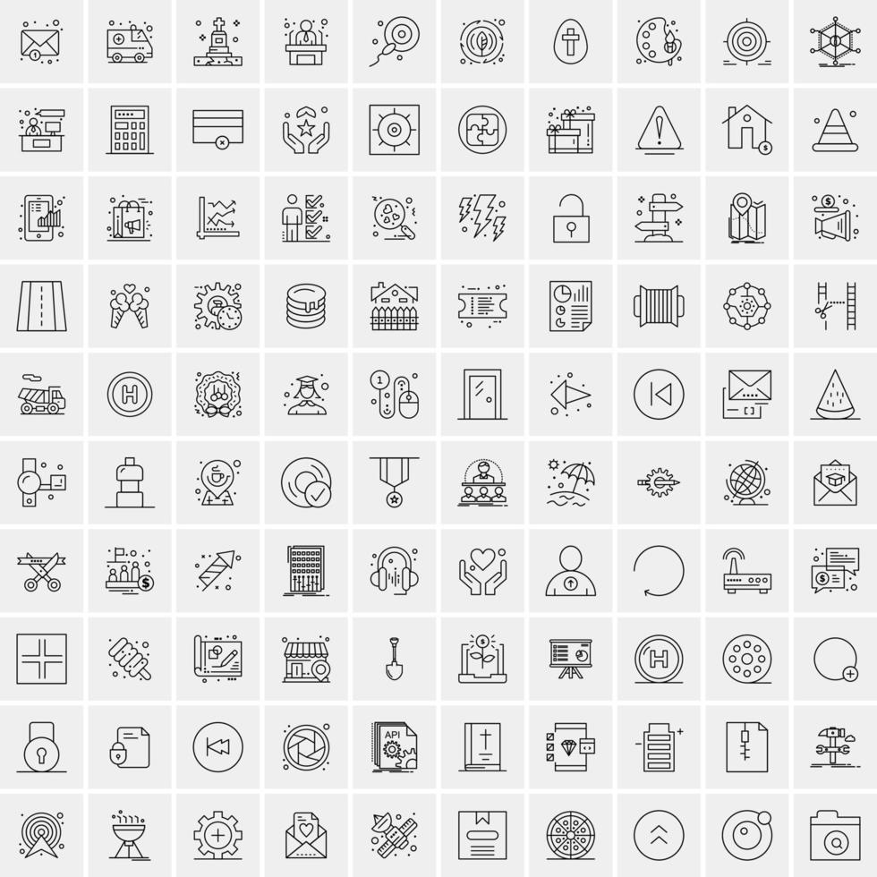 paquete de 100 iconos de líneas universales para móviles y web vector