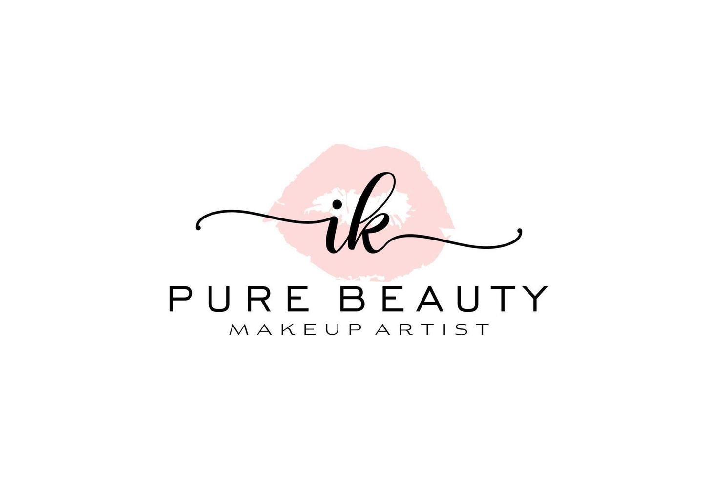 Initial IK Watercolor Lips Premade Logo Design, Logo for Makeup Artist Business Branding, Blush Beauty Boutique Logo Design, Calligraphy Logo with creative template. vector