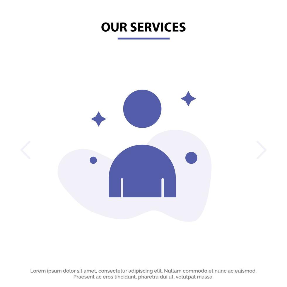 Our Services Male Man Person Solid Glyph Icon Web card Template vector