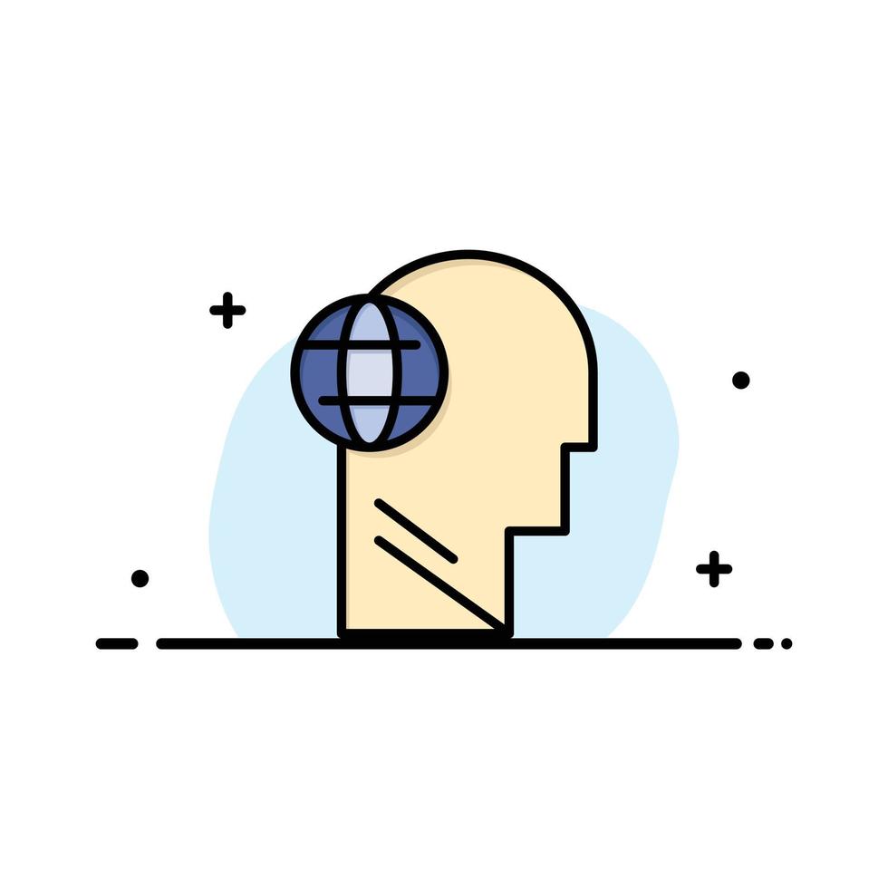 Business Globe Head Mind Think  Business Flat Line Filled Icon Vector Banner Template