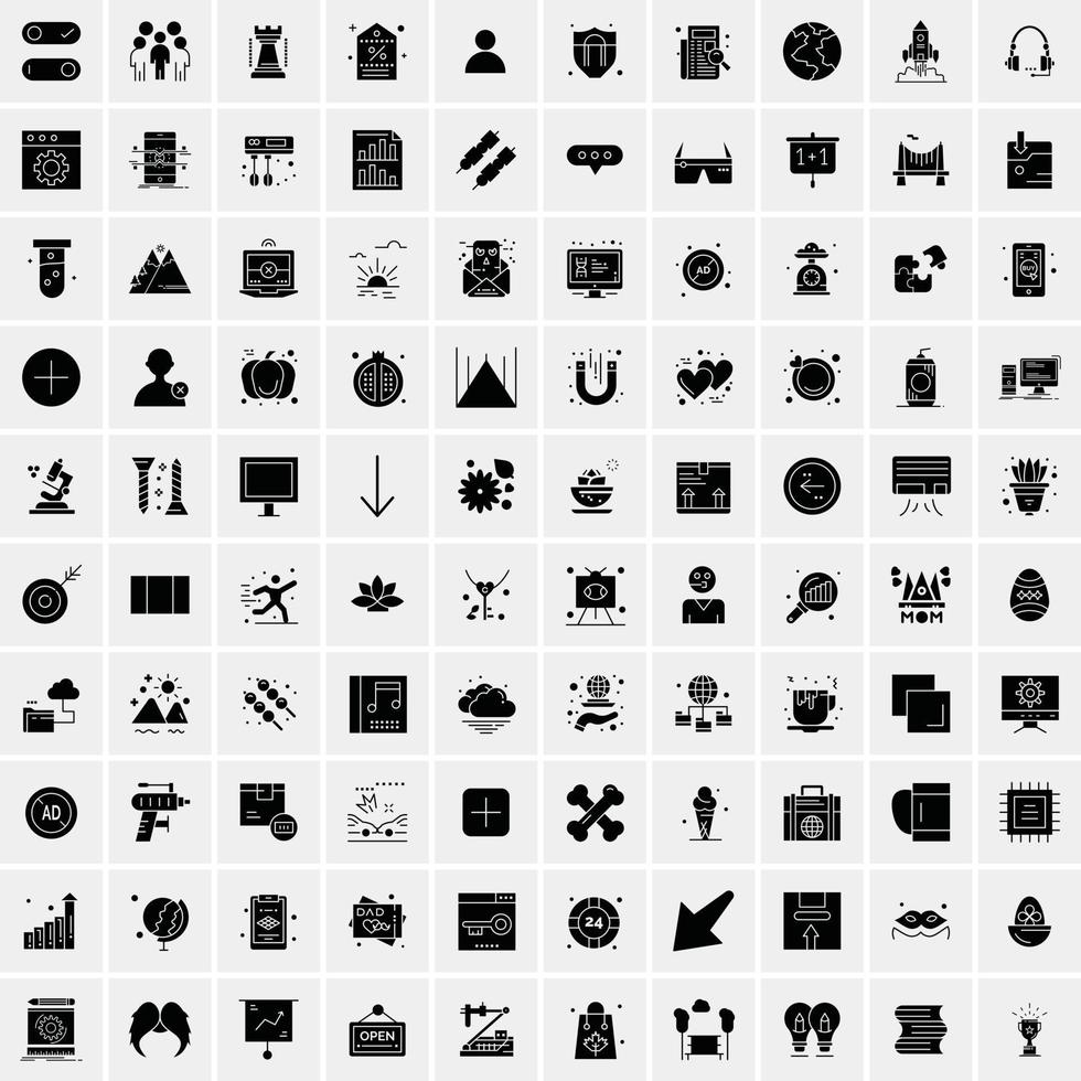 100 Business Icon Solid Glyph Vector Illustration