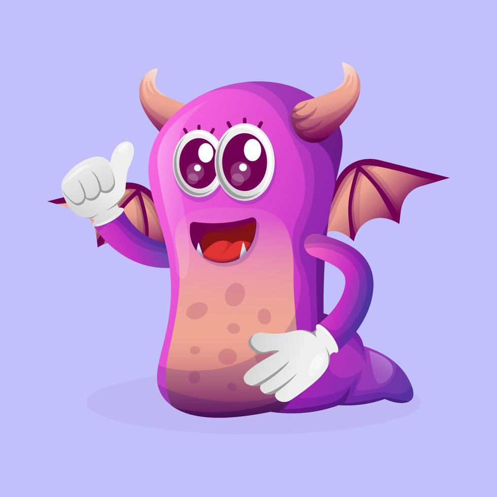 Cute purple monster thumbs up vector