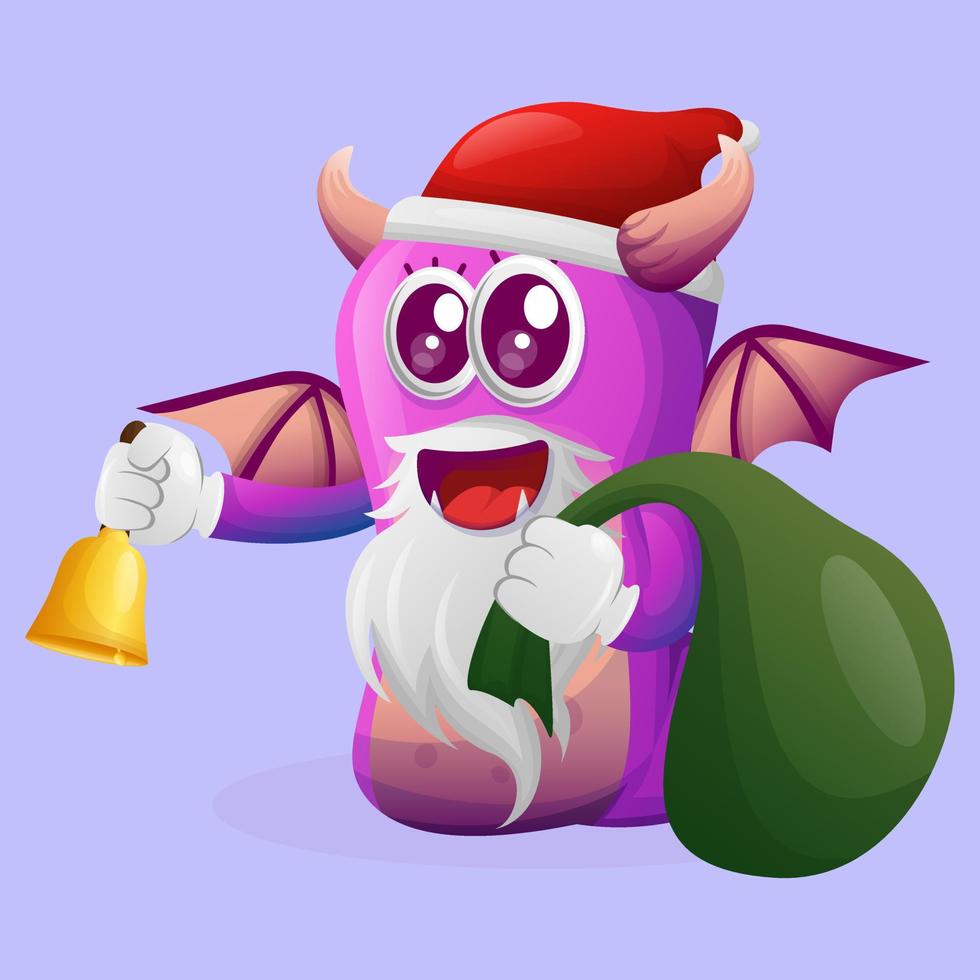 Cute purple monster santa claus christmas vector